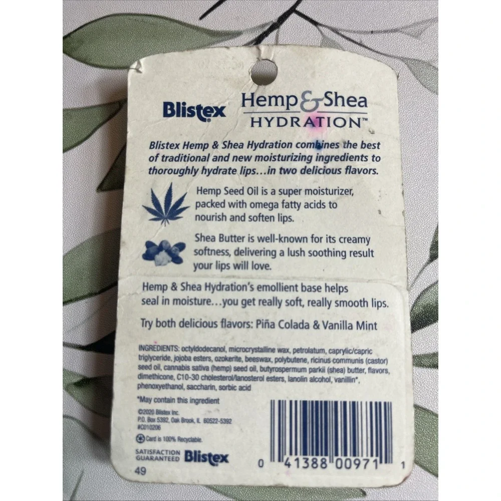 Blistex Hemp & Shea Butter For Hydration, 2‎ count Net Wt .15oz